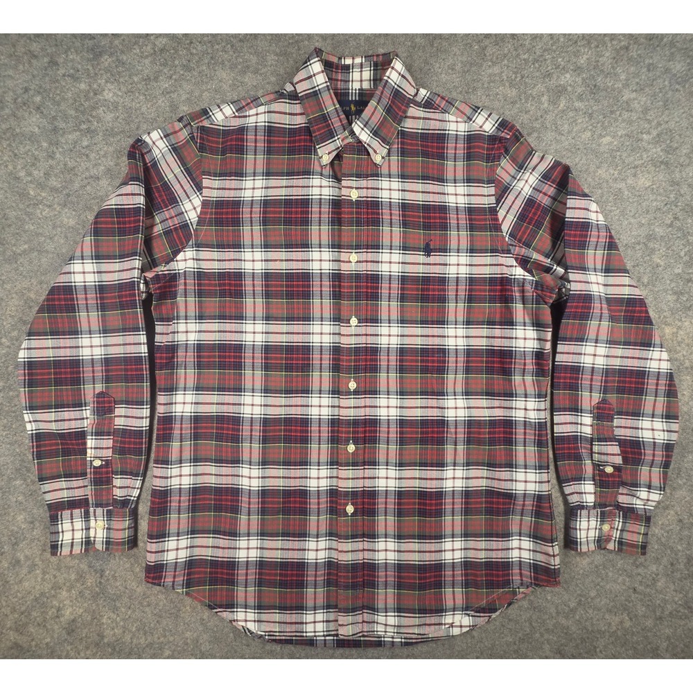 Ralph Lauren Mens Plaid Button Down Shirt Red White Blue Long Sleeve Size M